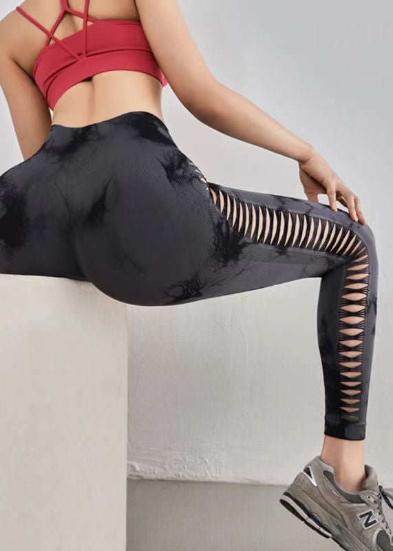 Ignite Black Print Hollow Out Capri Gym Shark Leggings