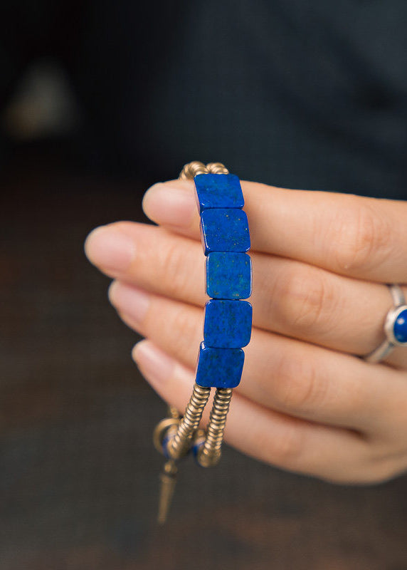 Industrial Style Lapis Lazuli Double-layer Copper Bangle For Men