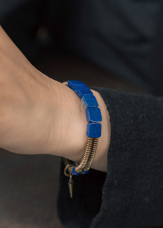 Industrial Style Lapis Lazuli Double-layer Copper Bangle For Men