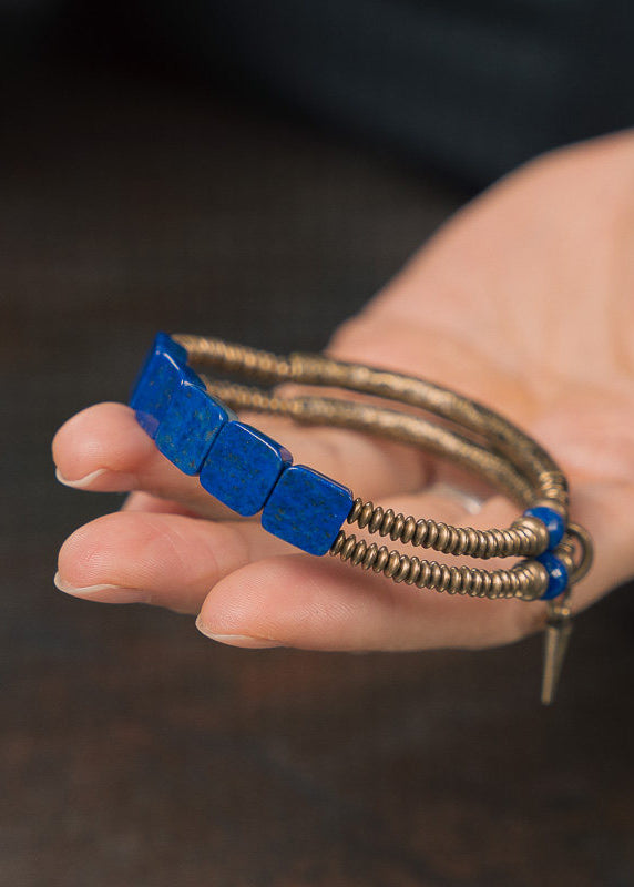 Industrial Style Lapis Lazuli Double-layer Copper Bangle For Men