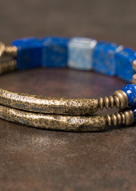 Industrial Style Lapis Lazuli Double-layer Copper Bangle For Men