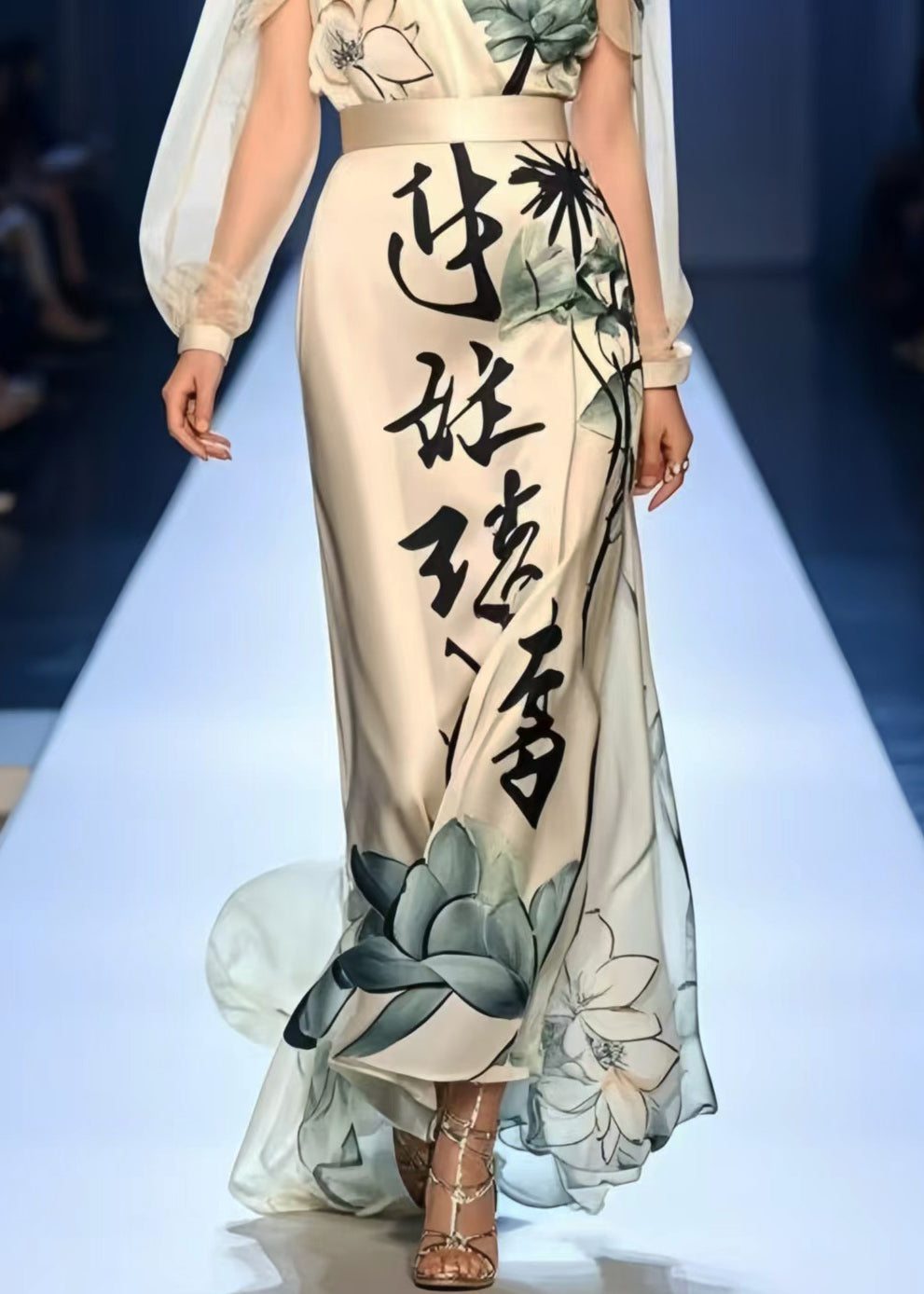 Italian Apricot Cinched Print Silk Party Dresses Summer