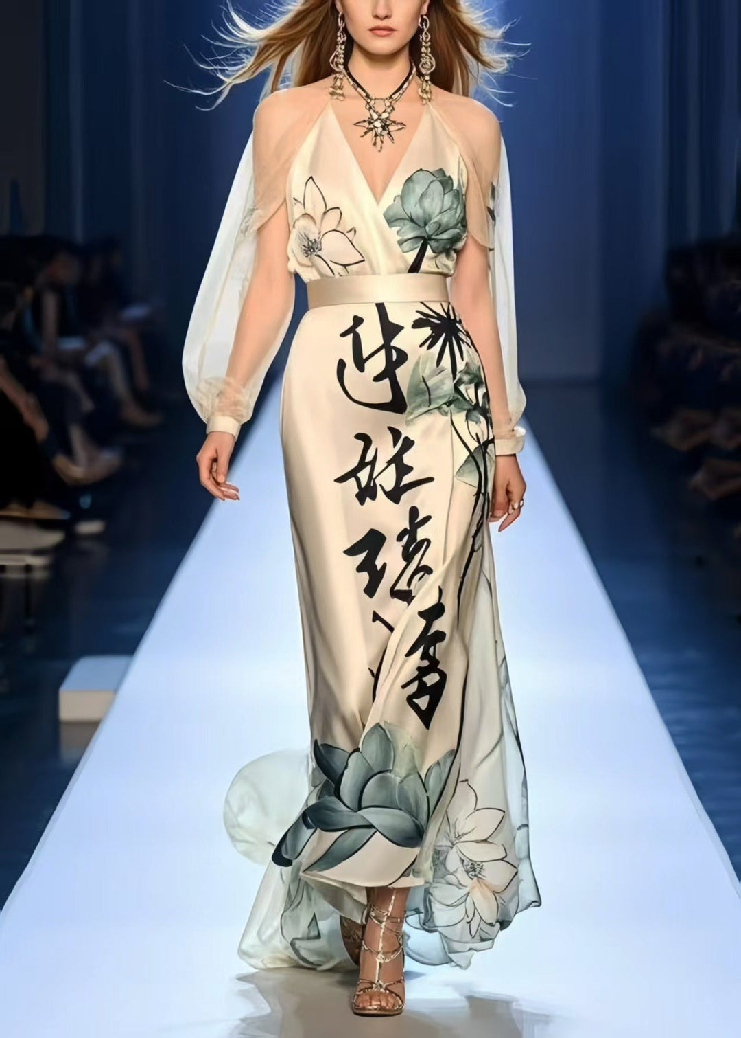 Italian Apricot Cinched Print Silk Party Dresses Summer