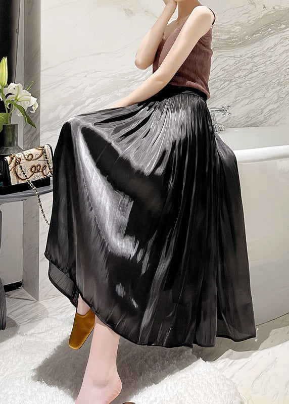 Italian Apricot High Waist Wrinkled Silk Skirts Spring