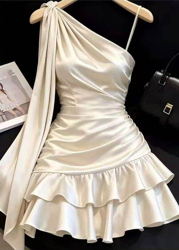 Italian Apricot One Shoulder Backless Cinched Holiday Mini Dresses Sleeveless