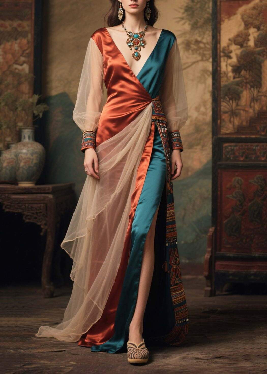 Italian Asymmetrical Patchwork Tulle Side Open Holiday Dresses Summer