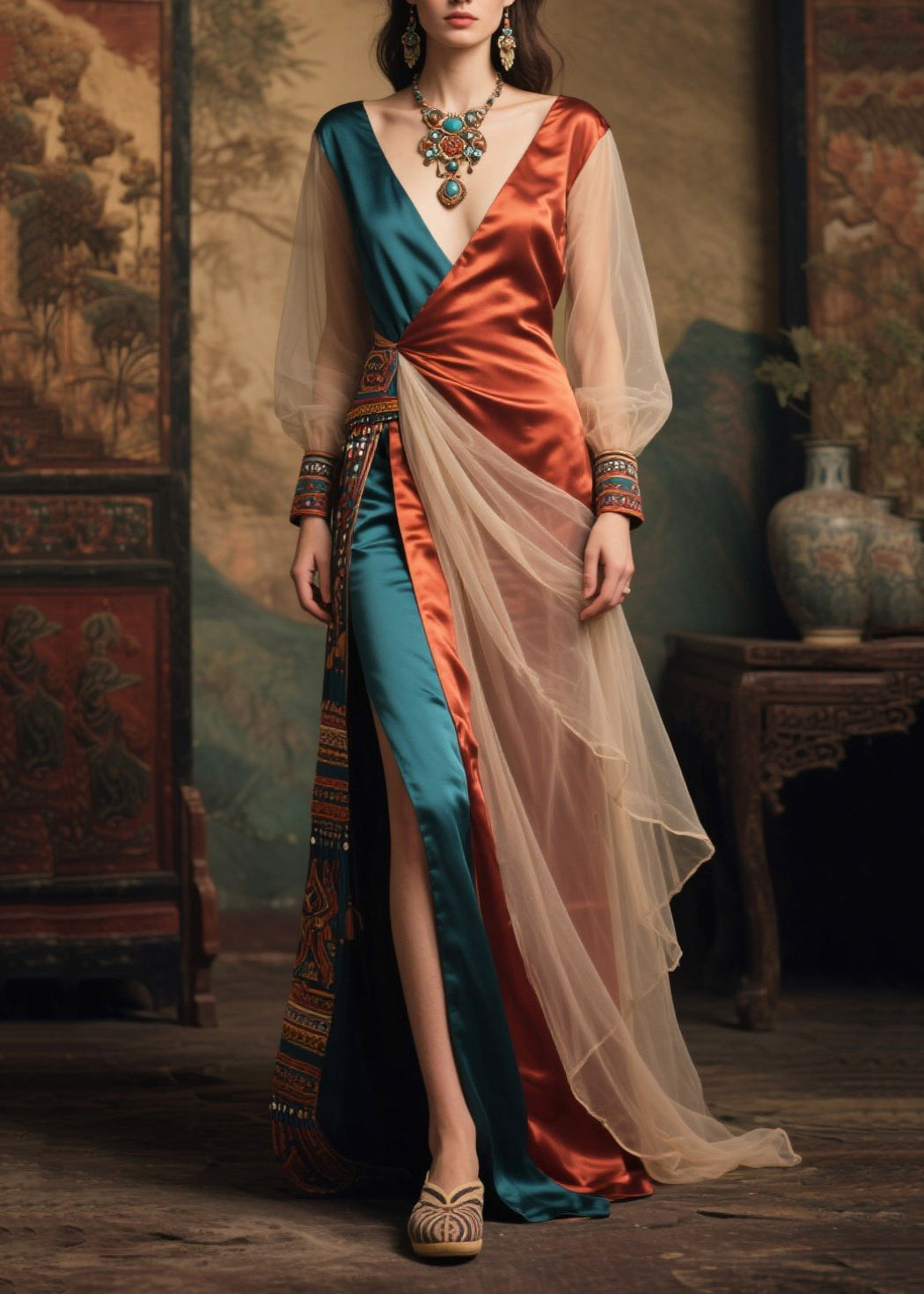 Italian Asymmetrical Patchwork Tulle Side Open Holiday Dresses Summer