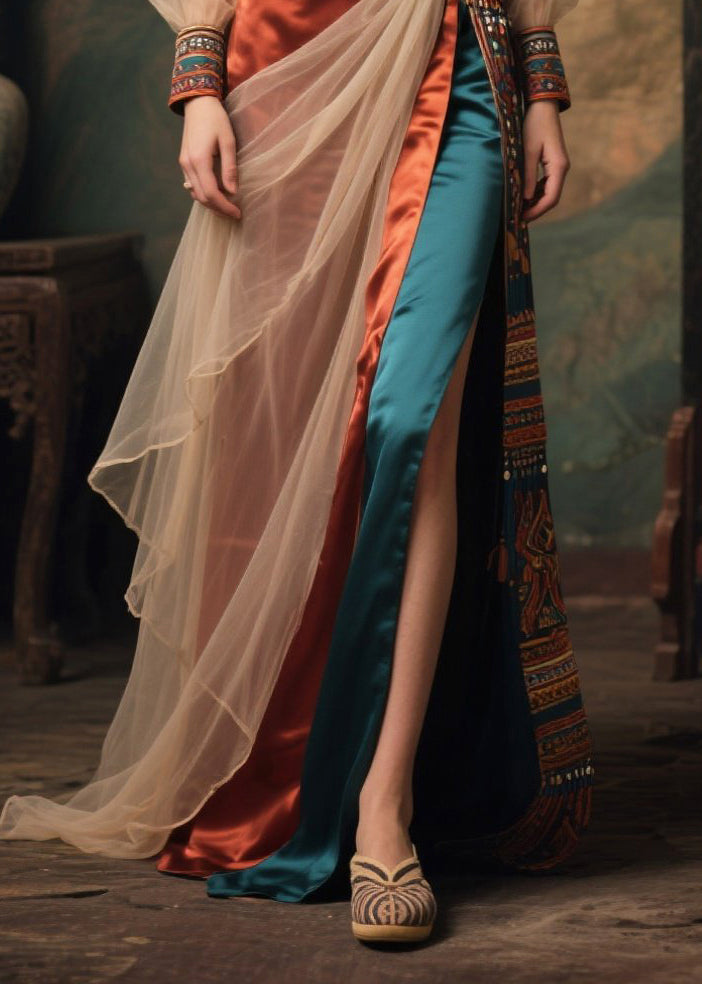 Italian Asymmetrical Patchwork Tulle Side Open Holiday Dresses Summer