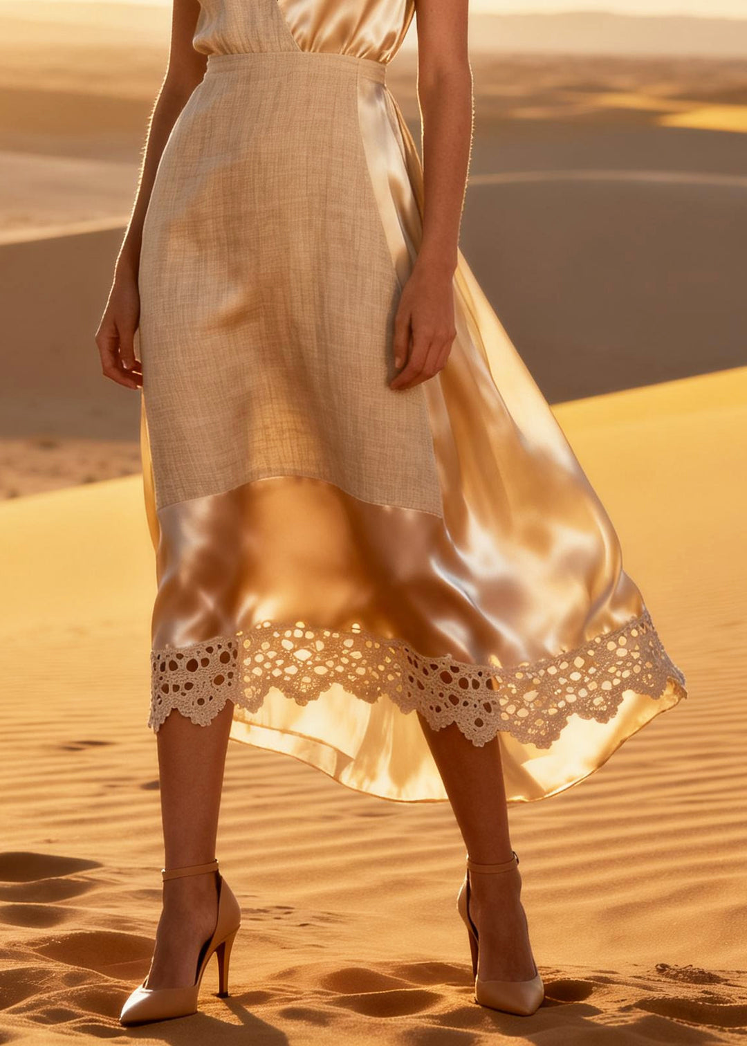 Italian Beige Asymmetrical Patchwork Linen Silk Long Dresses Summer