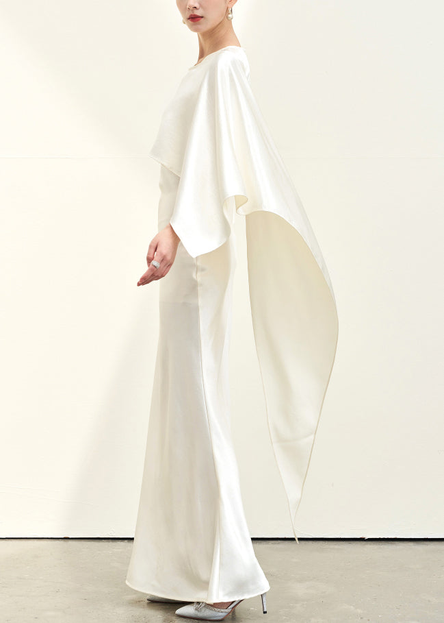 Italian Beige Asymmetrical Solid Silk Long Dress Summer