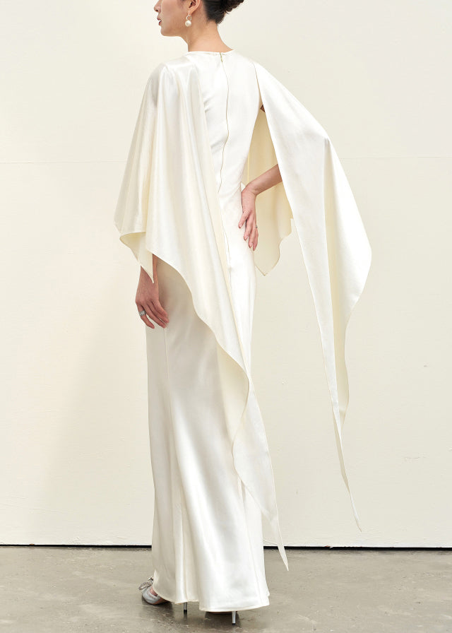 Italian Beige Asymmetrical Solid Silk Long Dress Summer