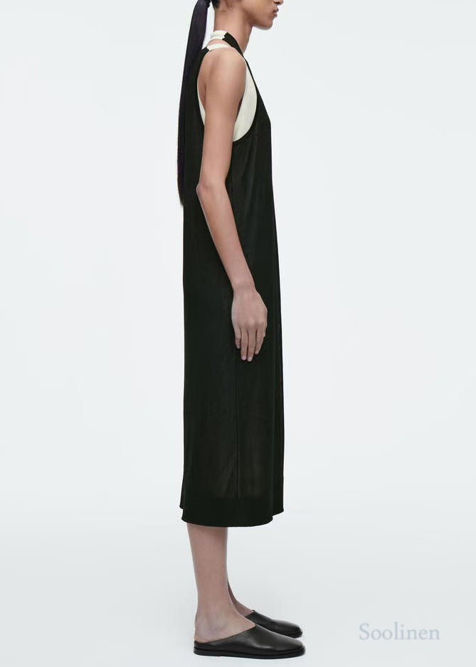 Italian Black Asymmetrical Design Layered Cotton Maxi Dress Summer