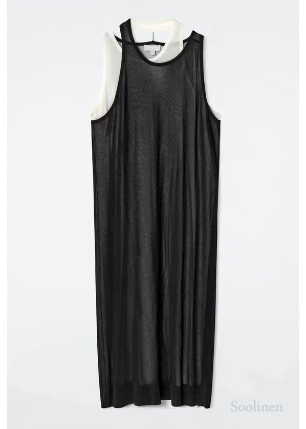 Italian Black Asymmetrical Design Layered Cotton Maxi Dress Summer