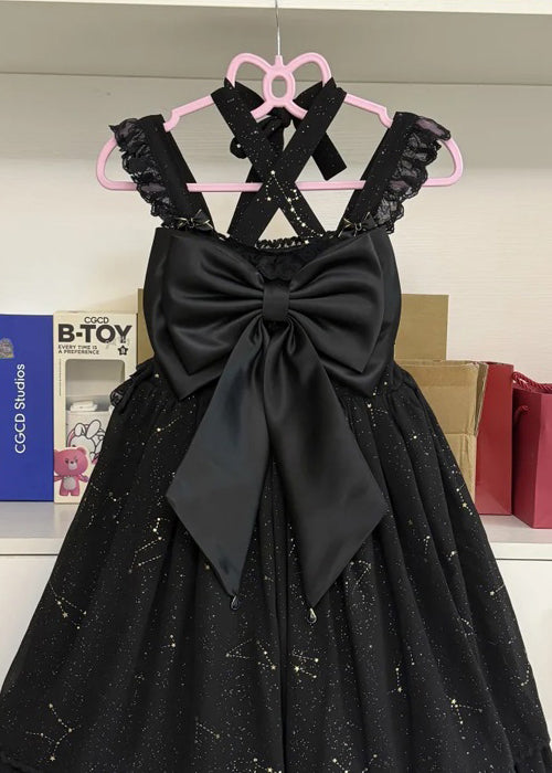 Italian Black Bow Lace Mid Dress Sleeveless