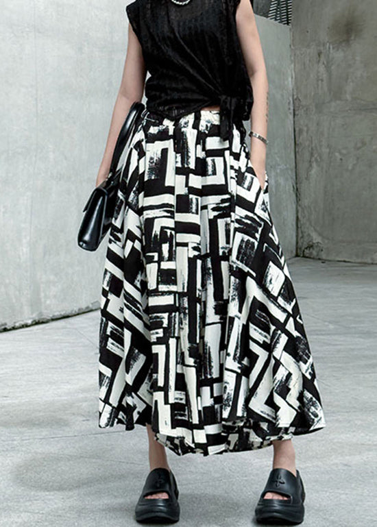 Italian Black High Waist Print Cotton Pants Skirt Summer