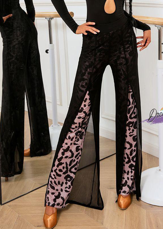 Italian Black High Waist Side Open Tulle Flare Bottoms Fall