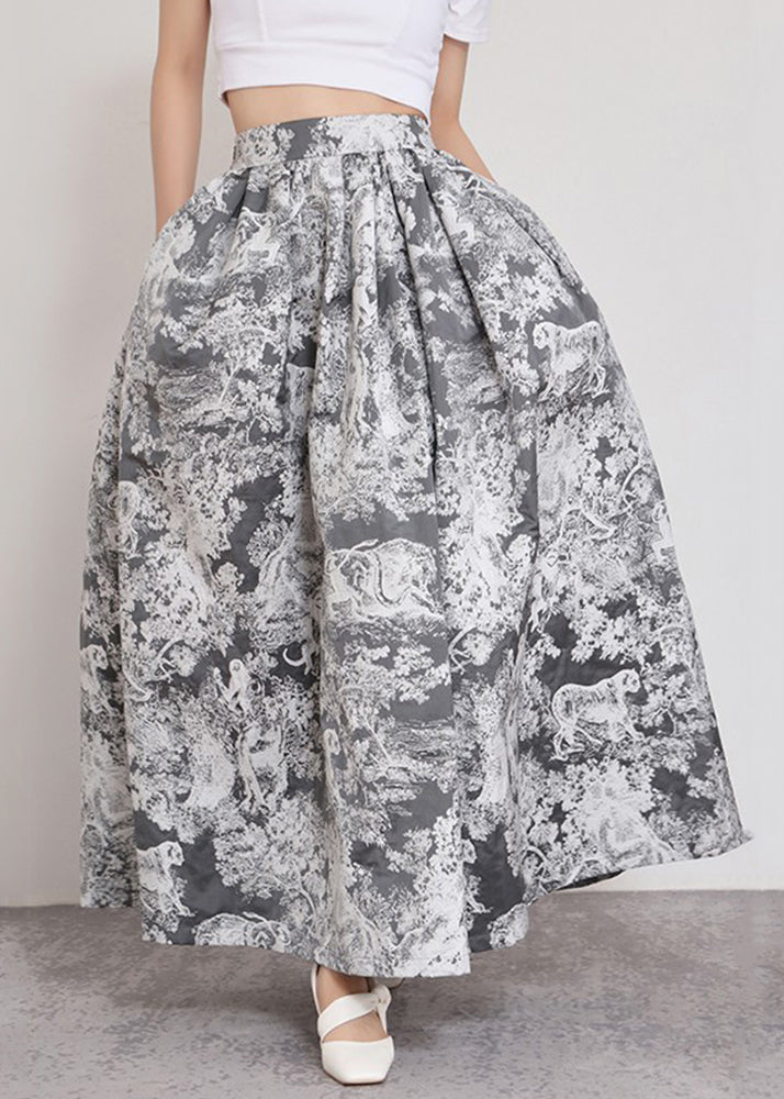 Italian Black Print Zippered Pockets Cotton Skirts Summer