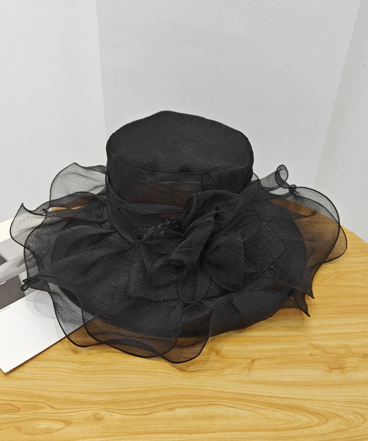 Italian Black Ruffled Organza Holiday Sun Hat