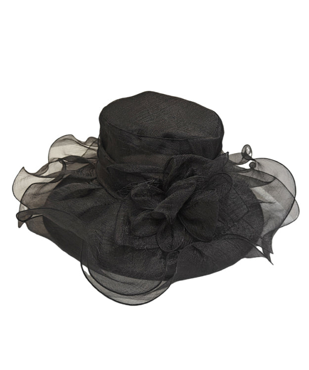 Italian Black Ruffled Organza Holiday Sun Hat