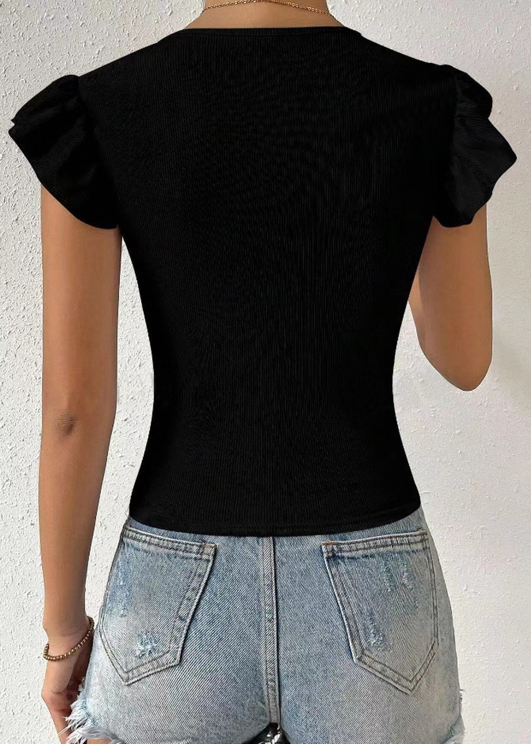 Italian Black Tummy Control Tops Butterfly Sleeve