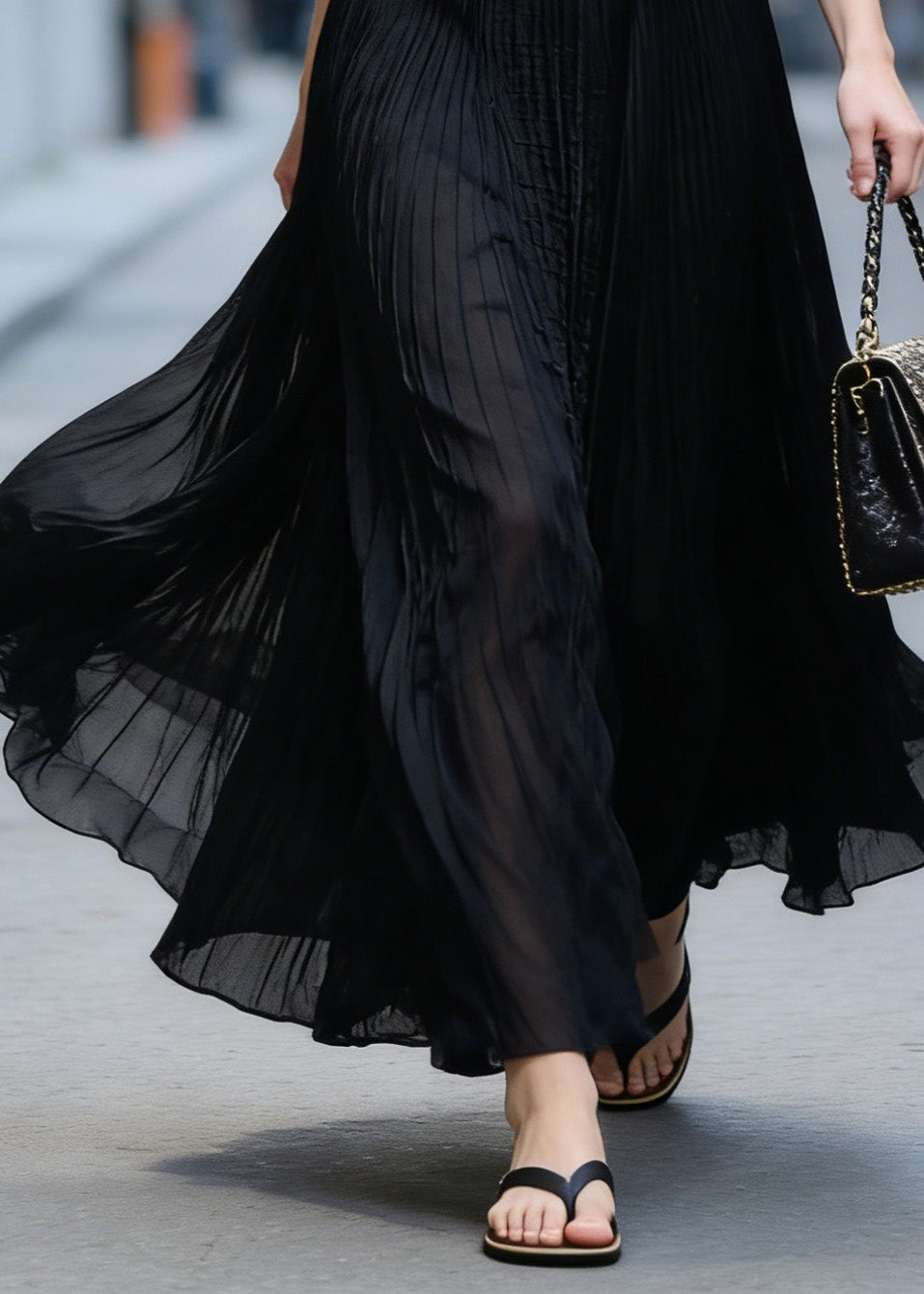 Italian Black Wrinkled Patchwork High Waist Chiffon Skirt Summer