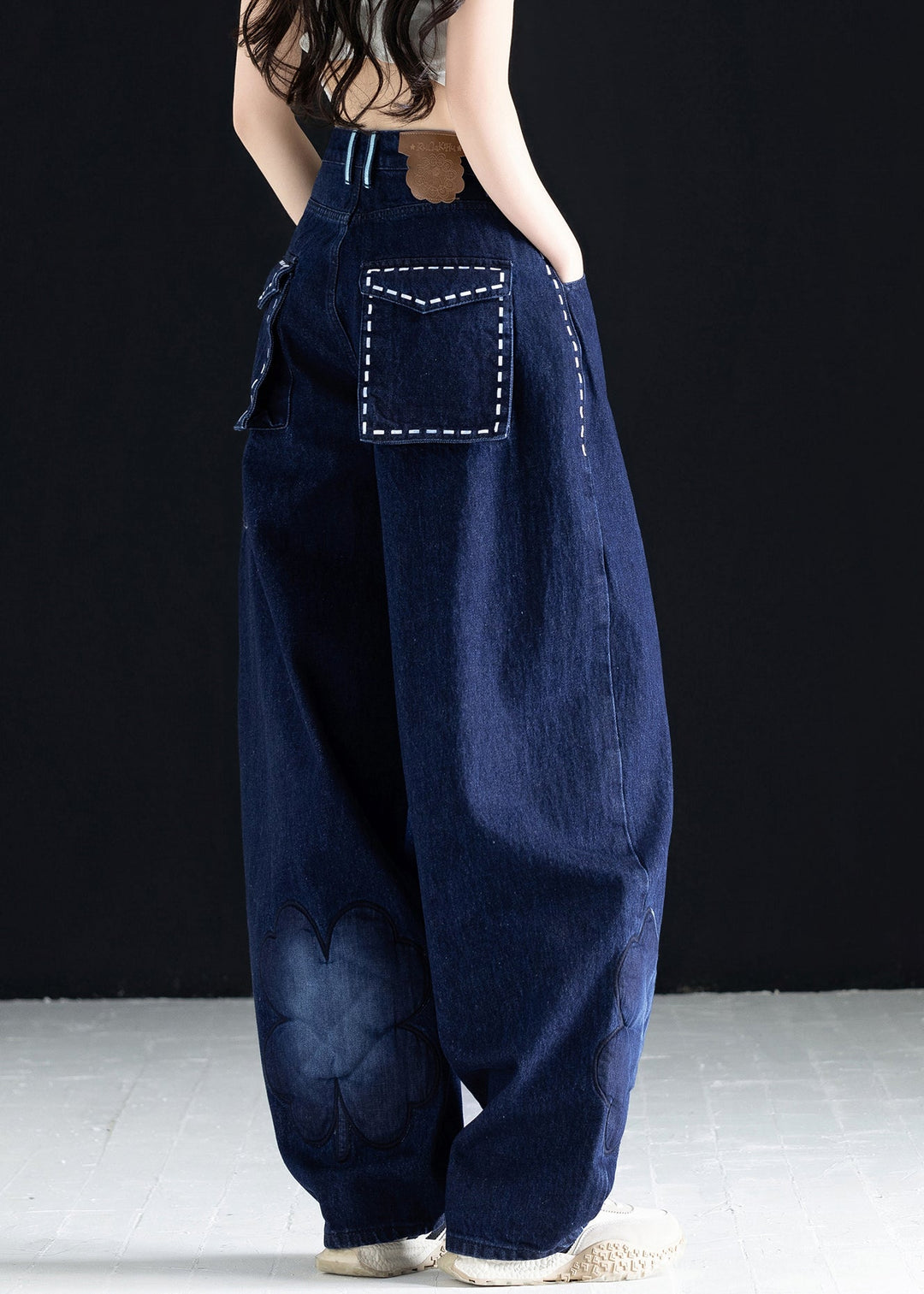 Italian Blue Embroidered Pockets Denim Pants Fall