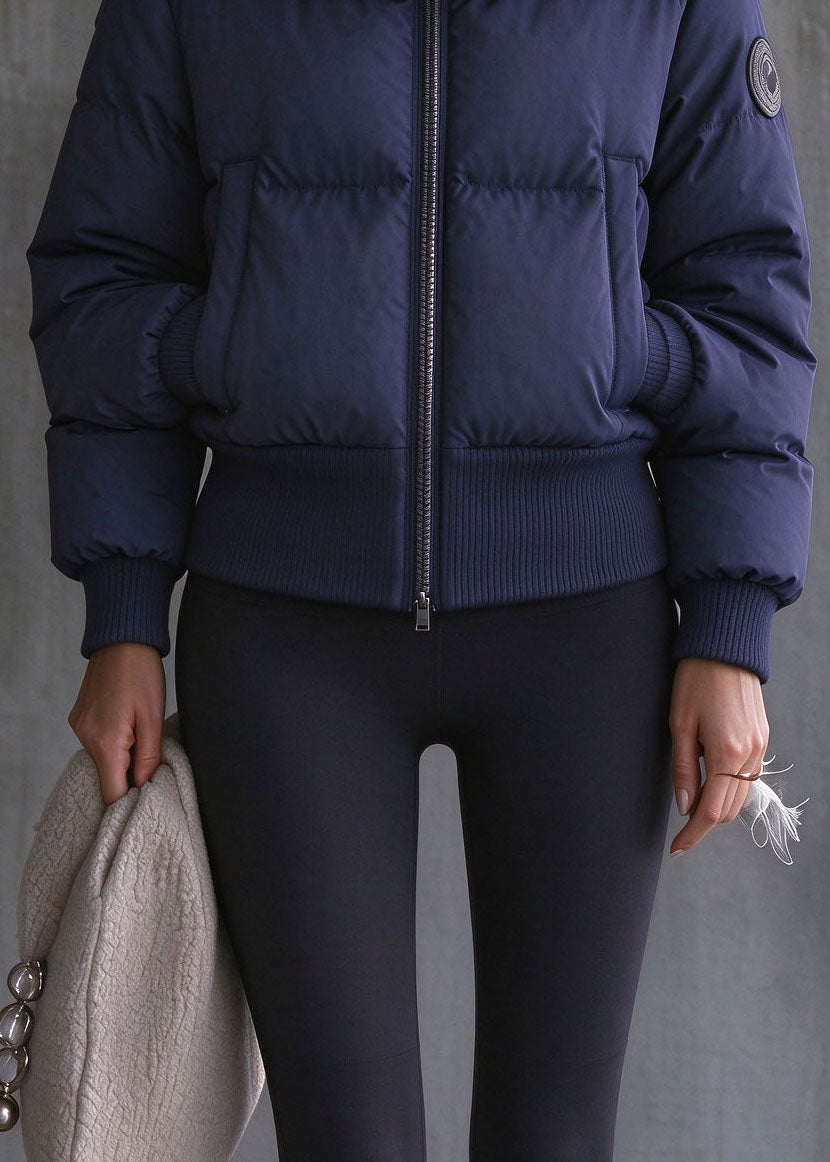 Italian Blue Fur Collar Zippered Detachable Down Coat Winter
