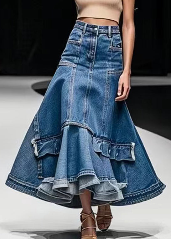 High Waist A-Line Long Skirt With Belt - Denim Blue main image 0