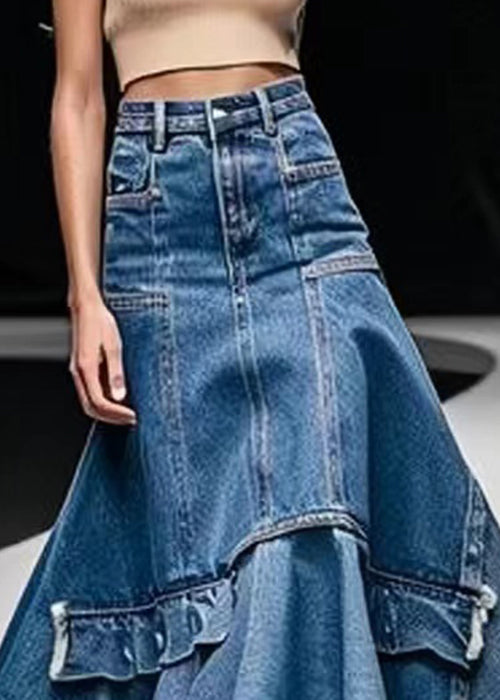 Italian Blue High Waist Patchwork Denim A Line Skirts Summer - Omychic