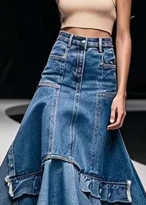 Italian Blue High Waist Patchwork Denim A Line Skirts Summer - Omychic