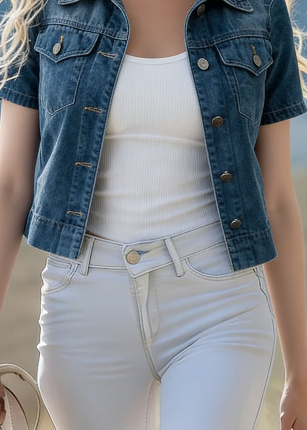 Italian Blue Peter Pan Collar Patchwork Denim Coat Summer