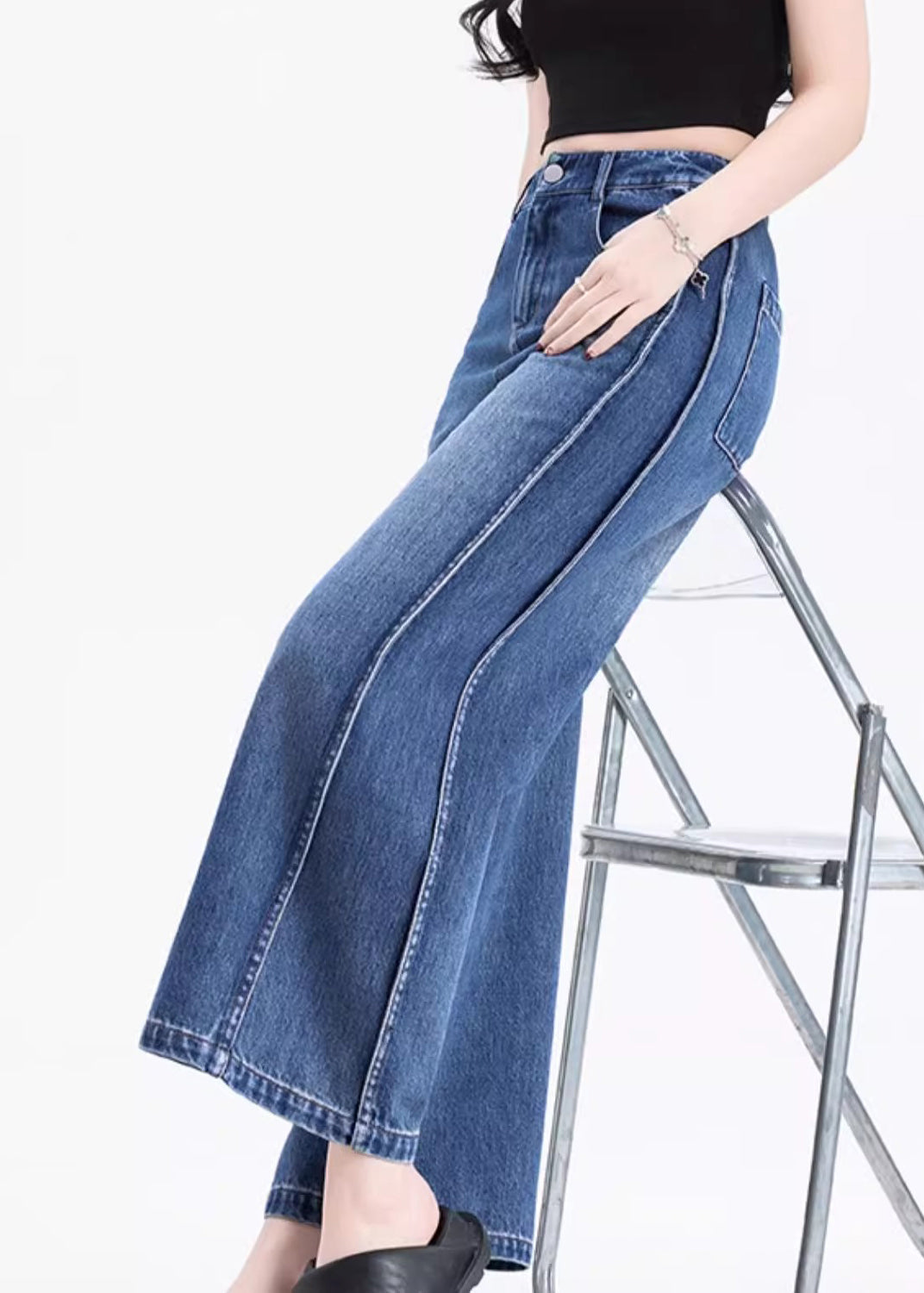 Italian Blue Pockets Patchwork Denim Crop Pants Summer