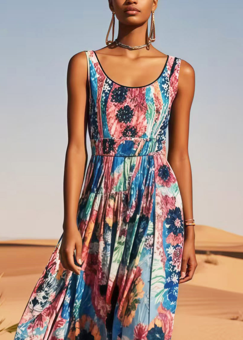 Italian Blue Print Cotton Mini Dress Summer