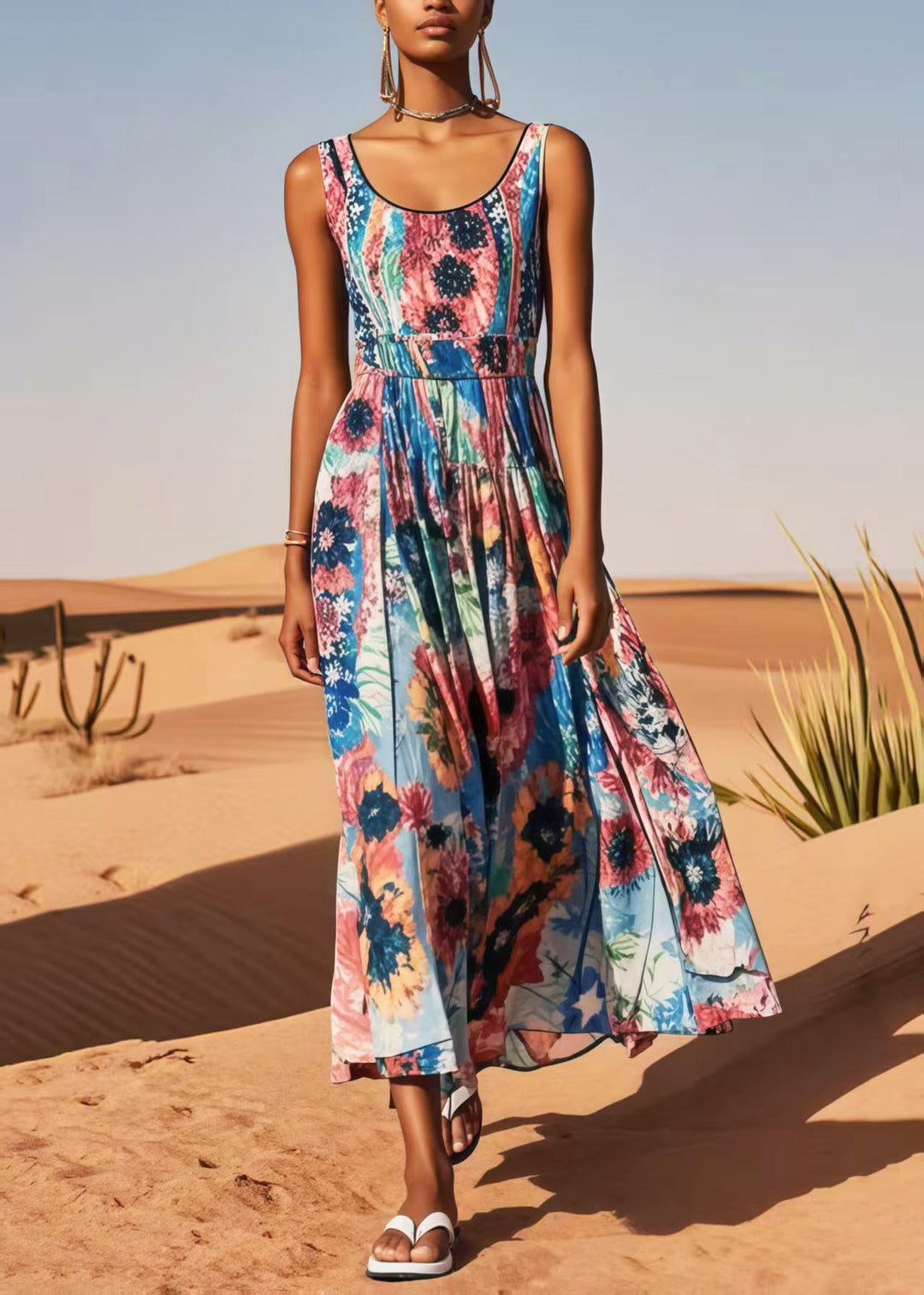 Italian Blue Print Cotton Mini Dress Summer