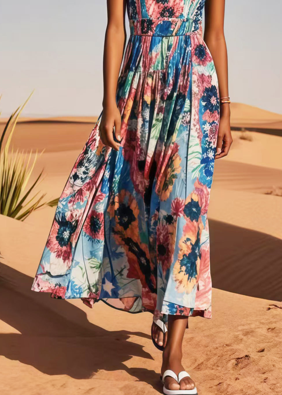 Italian Blue Print Cotton Mini Dress Summer