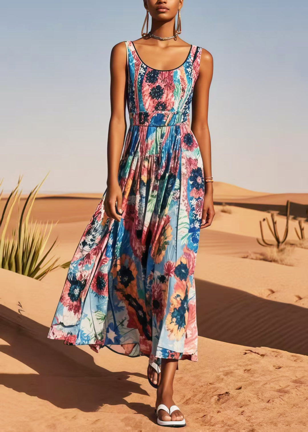 Italian Blue Print Cotton Mini Dress Summer