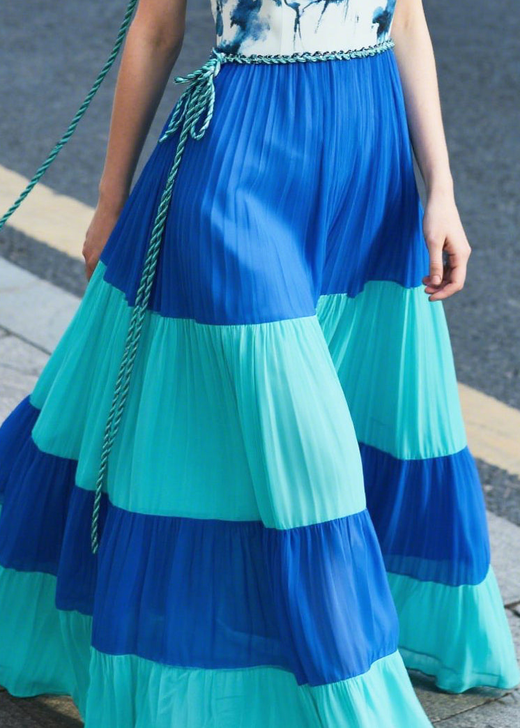 Italian Blue Print Patchwork Chiffon Dinner Dresses Summer