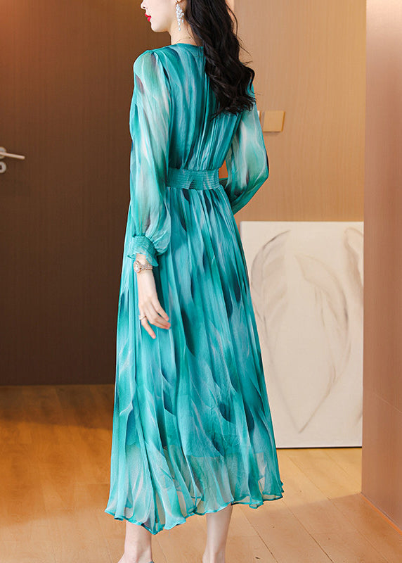 Italian Blue V Neck Flattering Robe Dresses Lanter Sleeve
