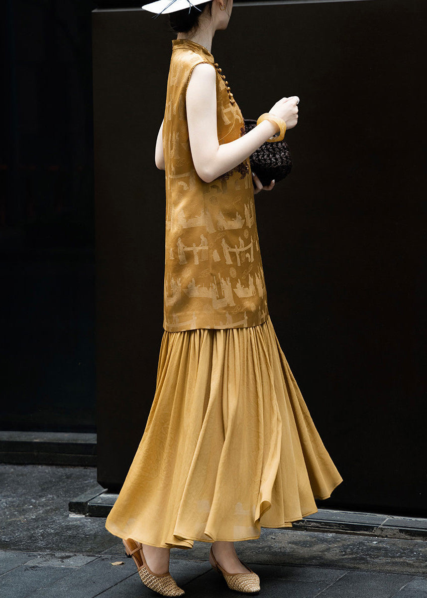 Italian Brown Embroidered Patchwork Silk Dresses Summer