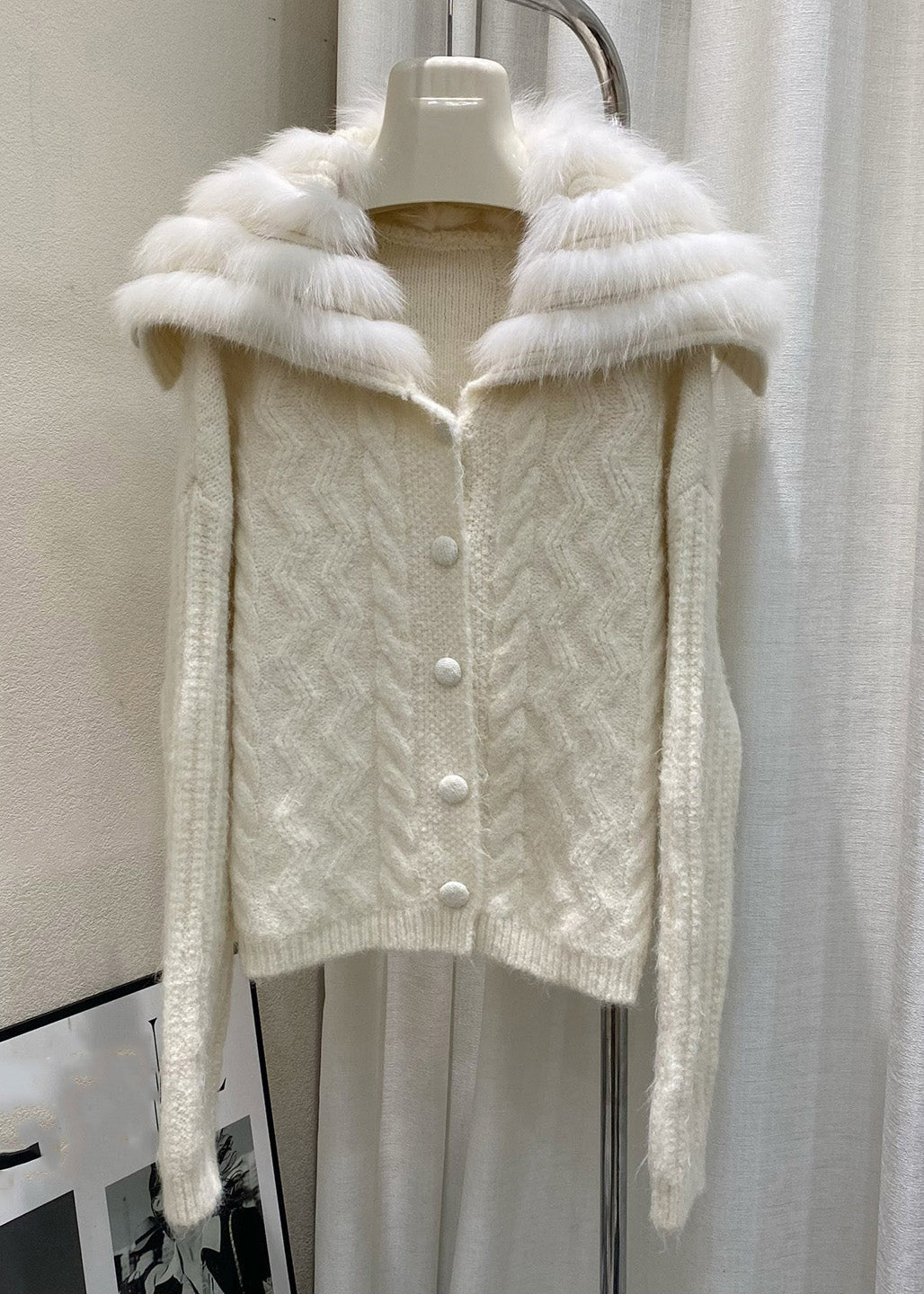 Italian Brown Sailor Collar Zippered Cotton Knit Cardigan Winter