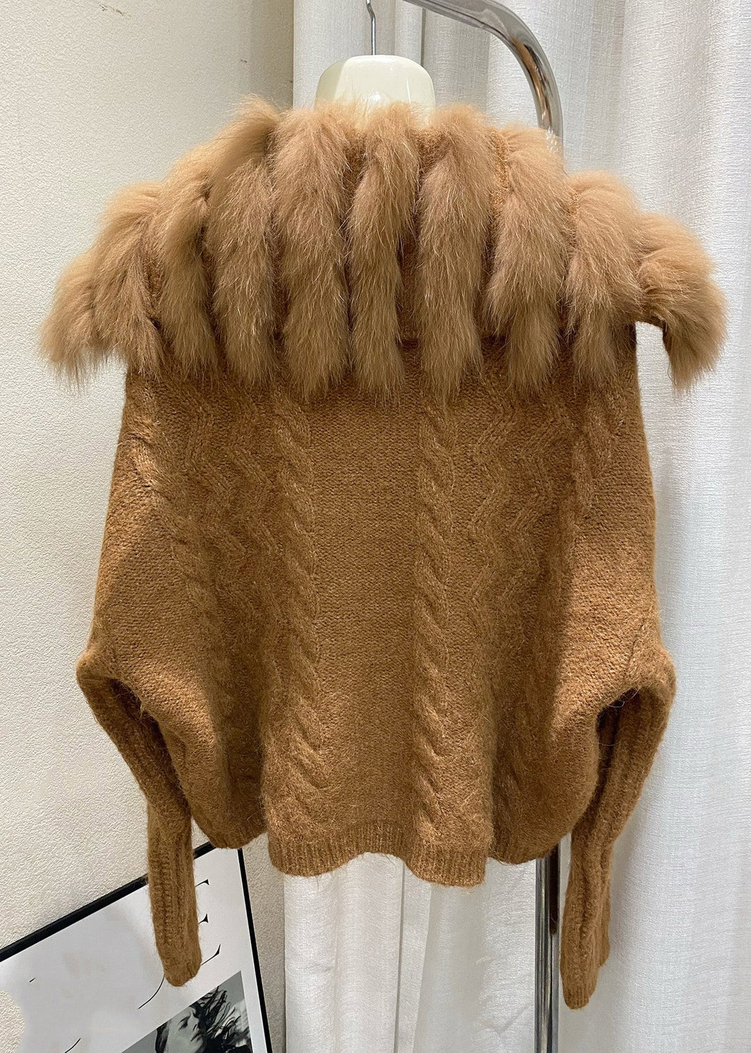 Italian Brown Sailor Collar Zippered Cotton Knit Cardigan Winter