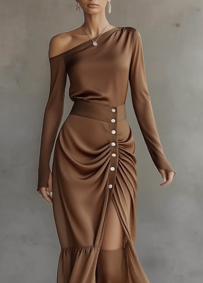 Italian Brown Top And Skirts Chiffon Two Pieces Set Spring