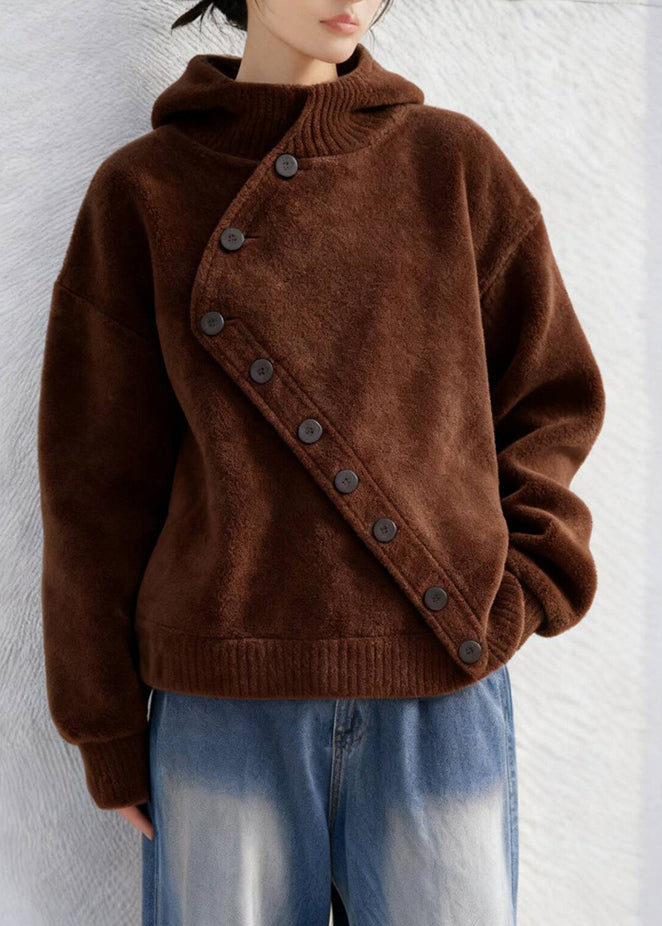 Italian Chocolate Asymmetrical Thick Woolen Coat Winter