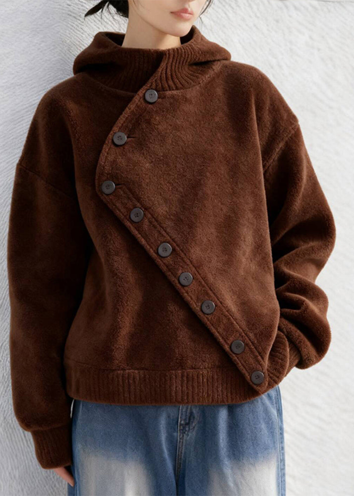 Italian Chocolate Asymmetrical Thick Woolen Coat Winter