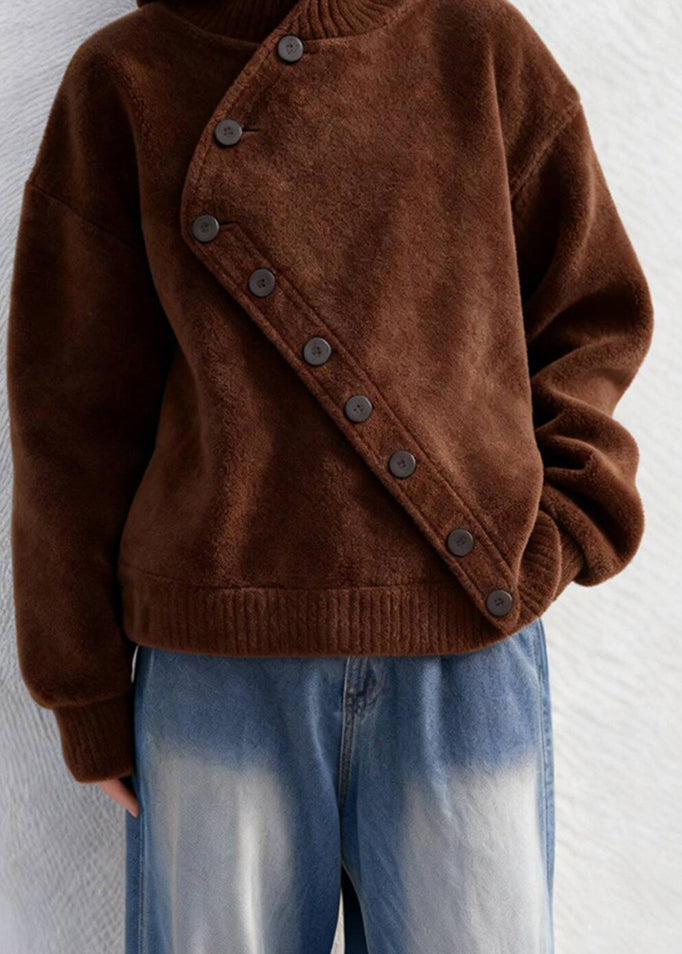 Italian Chocolate Asymmetrical Thick Woolen Coat Winter