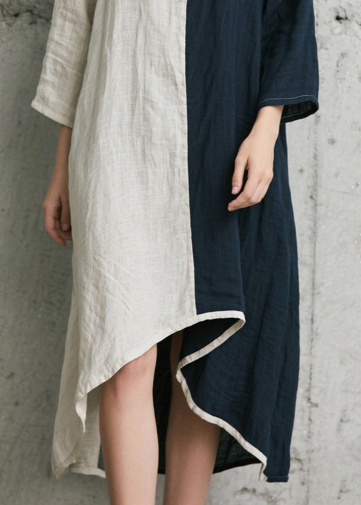Italian Colorblock Asymmetrical Low High Design Cotton Robe Dresses Bracelet Sleeve