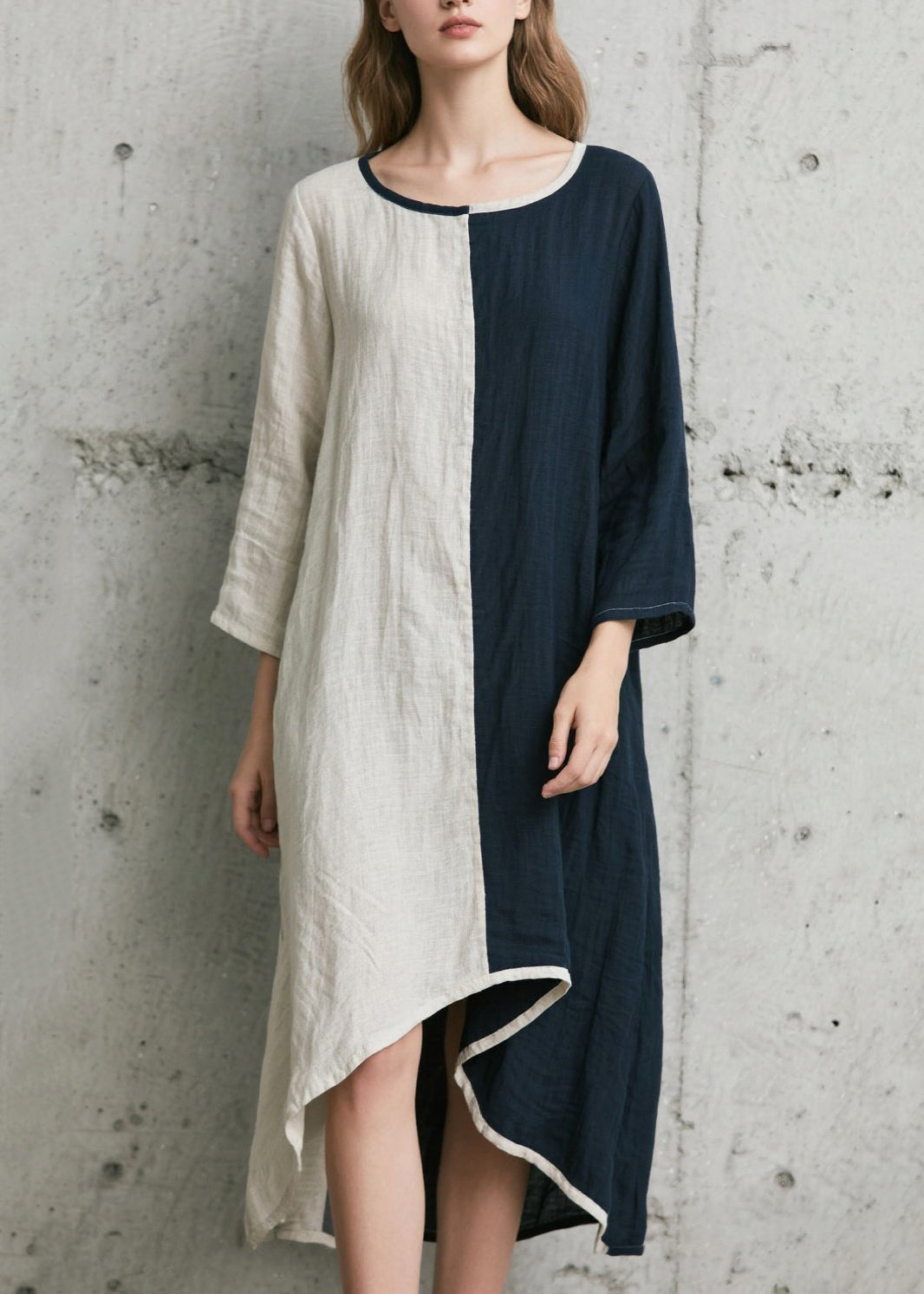 Italian Colorblock Asymmetrical Low High Design Cotton Robe Dresses Bracelet Sleeve