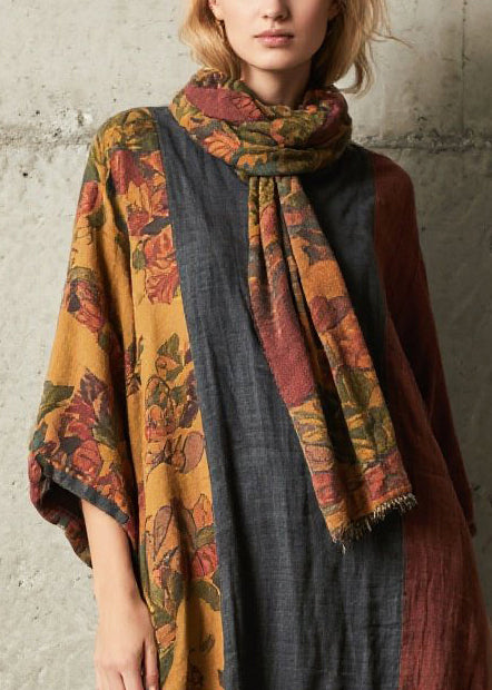 Italian Colorblock Oversized Patchwork Faux Fur Maxi Dresses Bracelet Sleeve