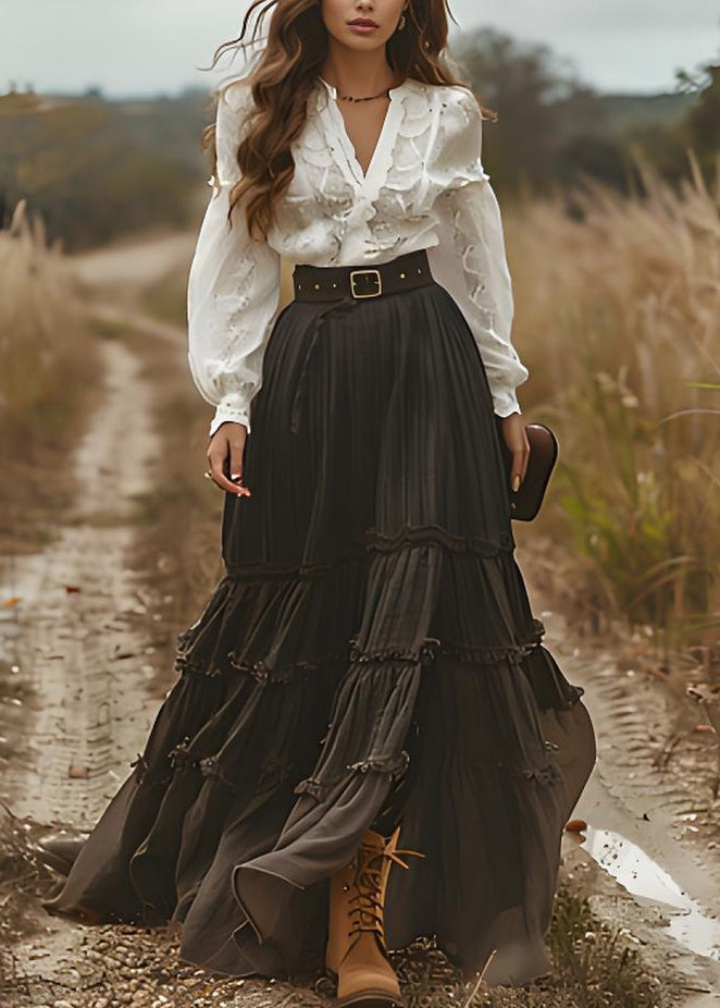 Italian Colorblock V Neck Ruffled Patchwork Cotton Long Dress Spring