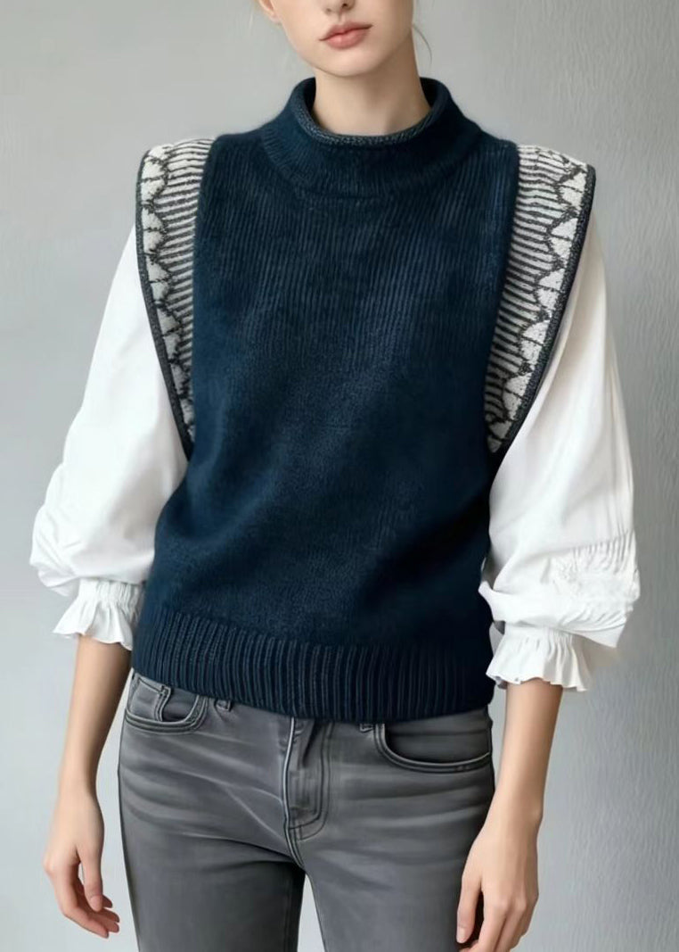 Italian Dark Green Mock Neck Knit Waistcoat Top Fall